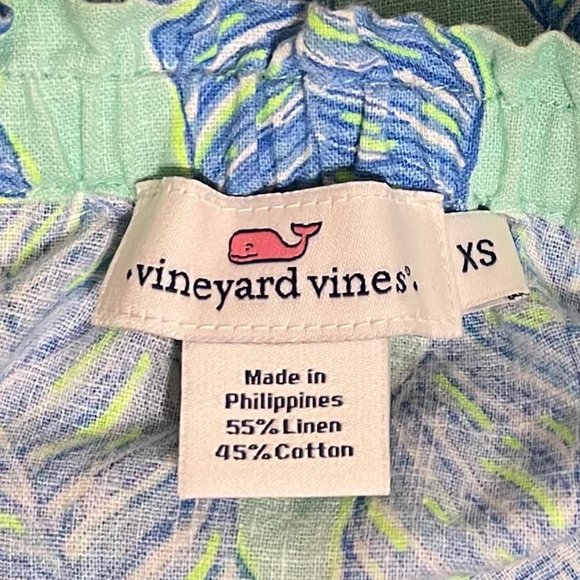 Vineyard Vines XS Green Palm Print On Off Shoulder Cotton Linen Shift Dress - Picture 5 of 6